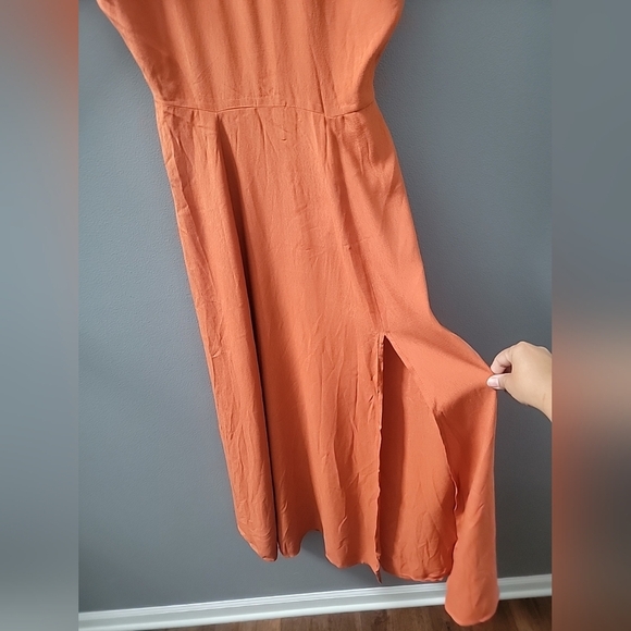 Urban Outfitters Open-Back Orange Dress w/ High Slit Small Flowy Lightweight - Picture 3 of 6